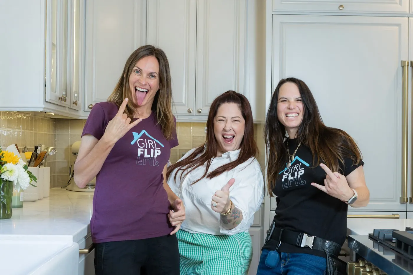Carnie Wilson with the Girl Flip team in her new kitchen