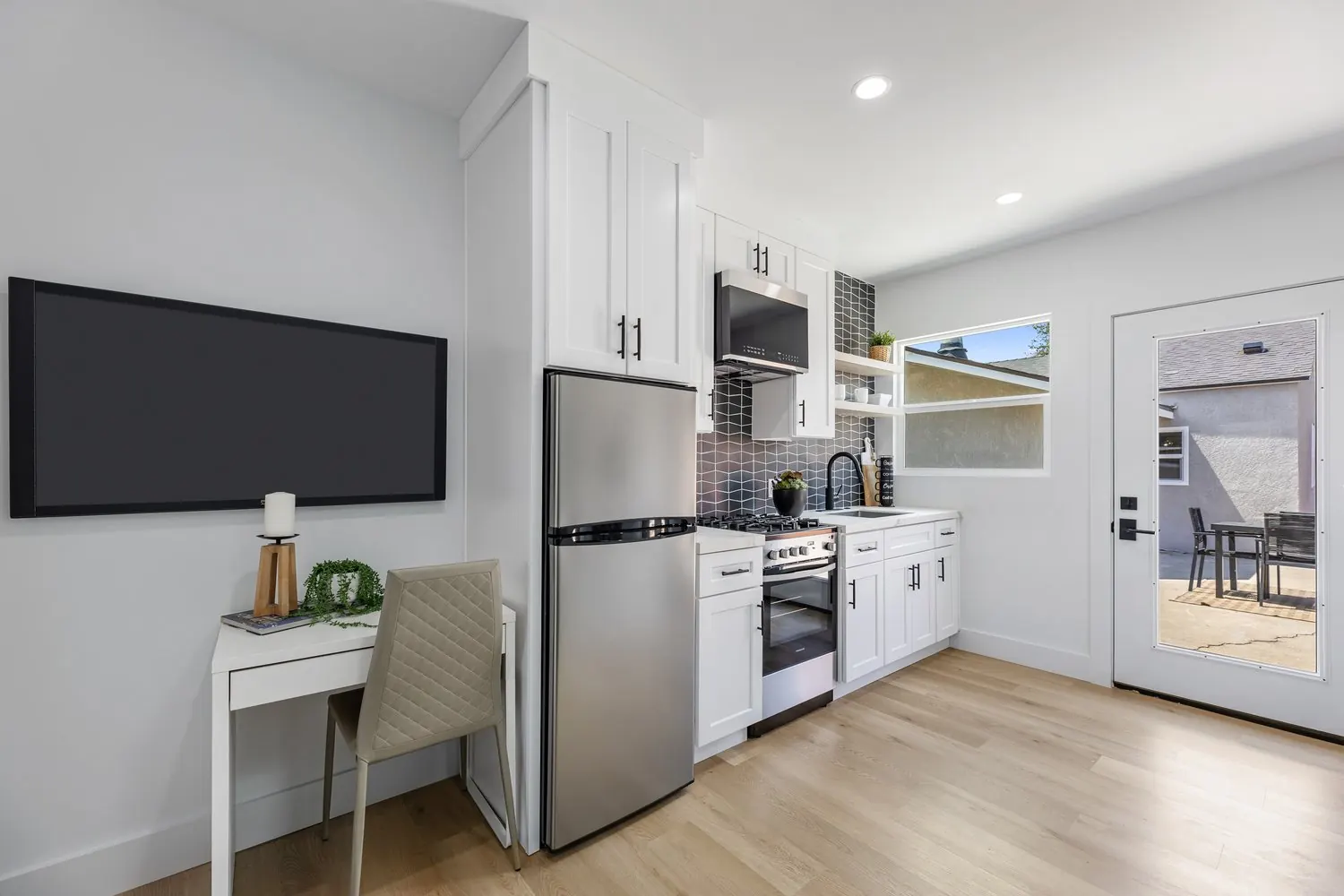 Kitchen and living space in an ADU