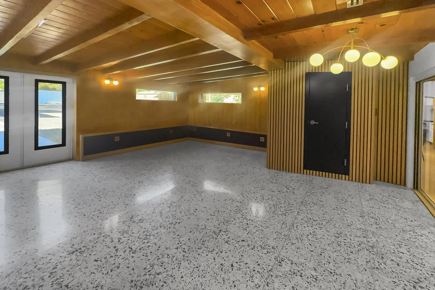 Wood-lined studio lounge