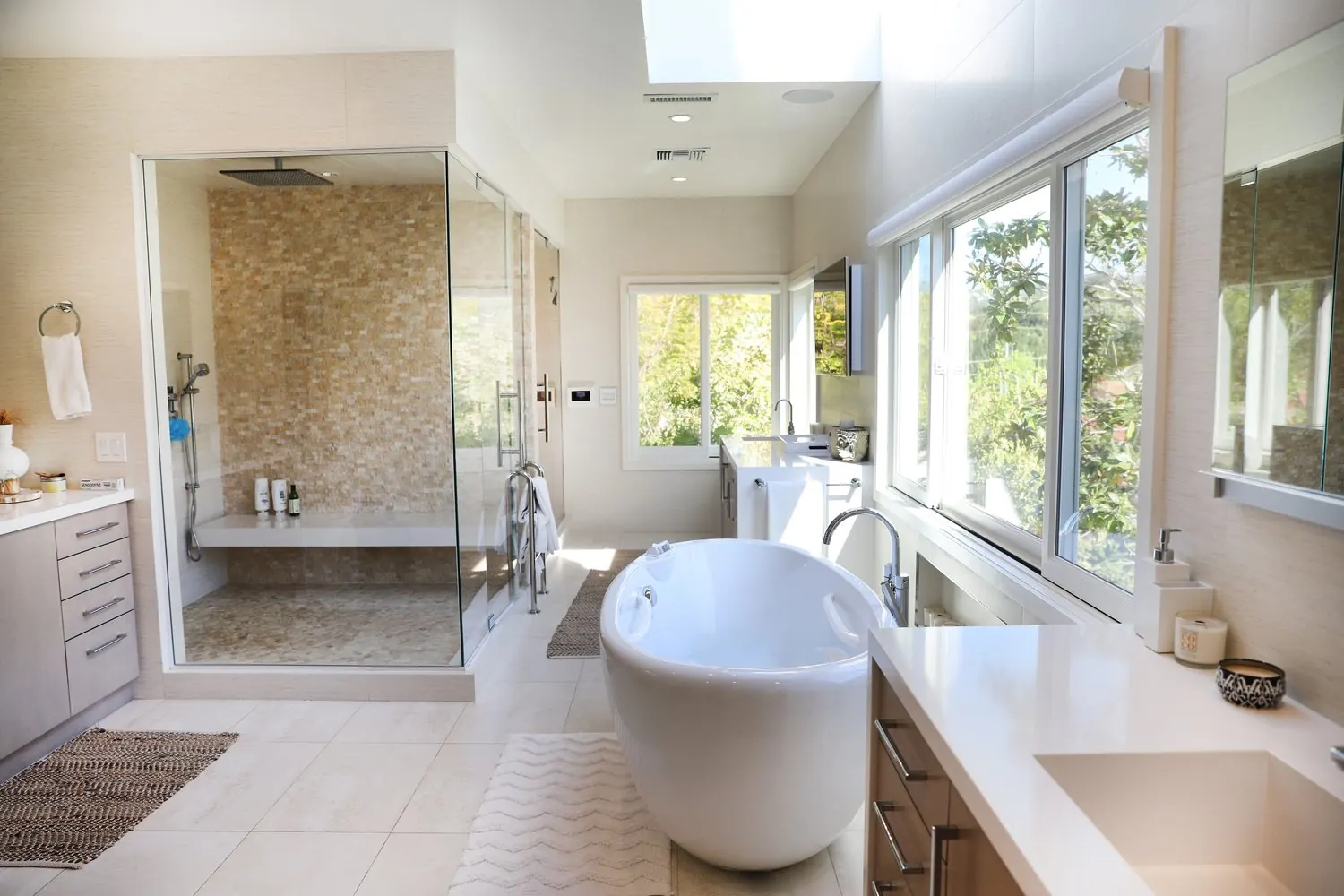 Floating vanity in a spa bathroom remodel